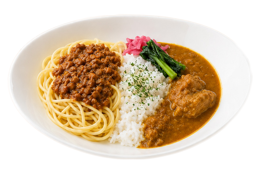 チキンカレー＆ミートソーススパのハーフ＆ハーフ
